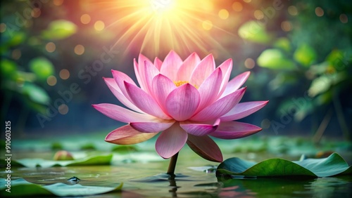 Wallpaper Mural Delicate pink lotus flower blooms in serene negative space, symbolizing beauty, purity, and new beginnings, perfect for Valentine's Day, birthday, or celebration greeting cards. Torontodigital.ca