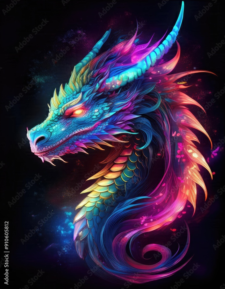 Dragon logo, Neon Light Dragon, A Mystical Guardian, Ethereal Dragon, Guardian of the Cosmos Dragon logo, Neon Light Dragon, A Mystical Guardian, Ethereal Dragon, Guardian of the Cosmos