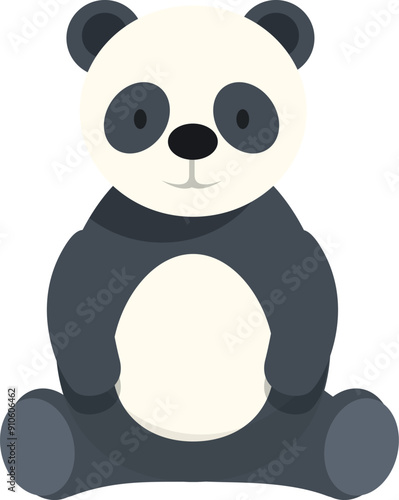 Cute cartoon panda bear is sitting down with a happy expression
