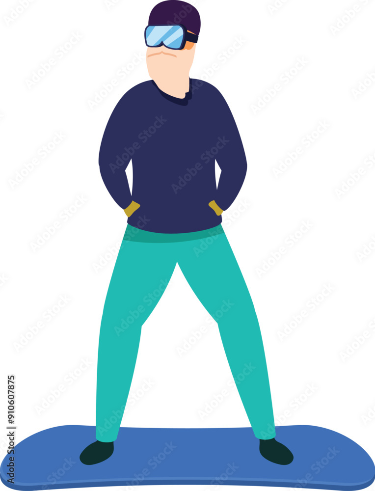Confident snowboarder is standing on his board, ready to hit the slopes Confident snowboarder is standing on his board, ready to hit the slopes