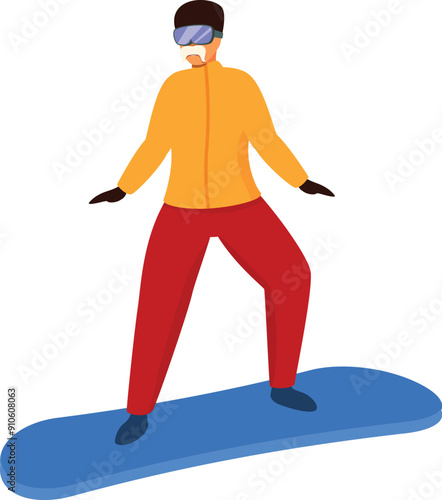 Young man is snowboarding down the slopes, enjoying the fresh powder and winter scenery