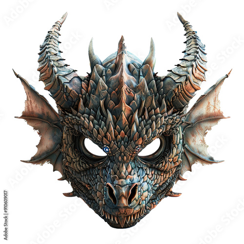 Detailed Dragon Mask with Spiked Horns and Fangs