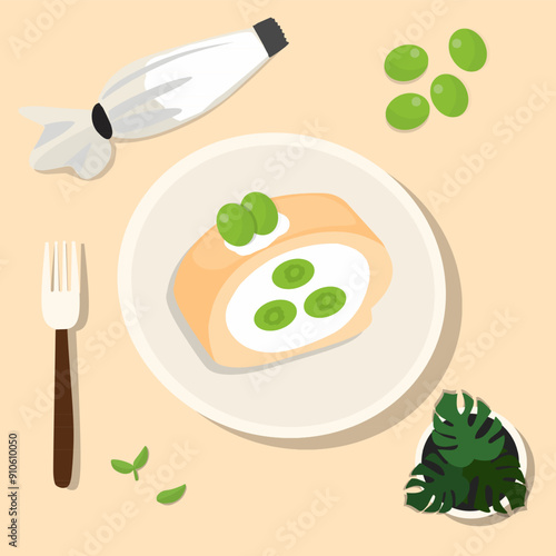 swiss roll cake dessert with Green grapes flavor vector illustration 