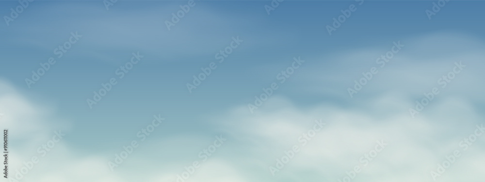 Blue Sky and Realistic Vector Clear Sky Transparent Cloud Background. Spring, Summer Sunny day with sunlight in Winter,Horizon Nature Landscape daylight illustration Banner weather season Blue Sky and Realistic Vector Clear Sky Transparent Cloud Background. Spring, Summer Sunny day with sunlight in Winter,Horizon Nature Landscape daylight illustration Banner weather season