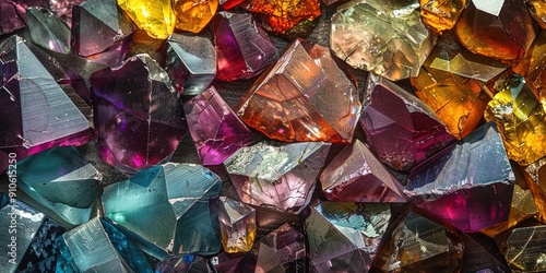 top down view, a closeup of a gemstone, gem tone colors, natural geometric configurations represented in objects