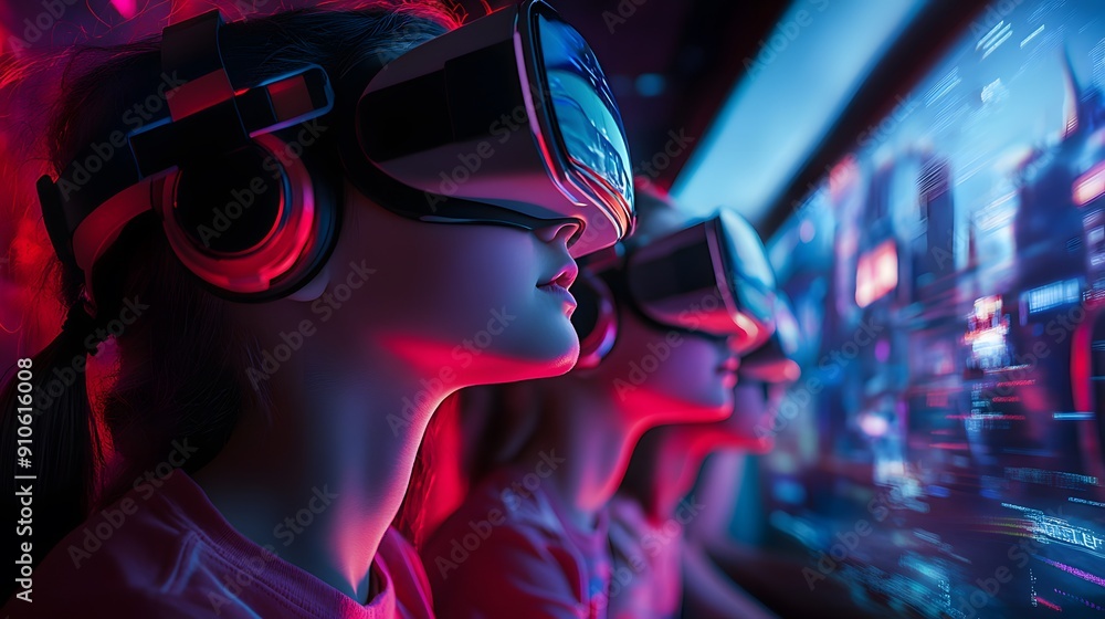 Virtual Reality Adventure. Futuristic theme park with AI-driven virtual reality rides Virtual Reality Adventure. Futuristic theme park with AI-driven virtual reality rides