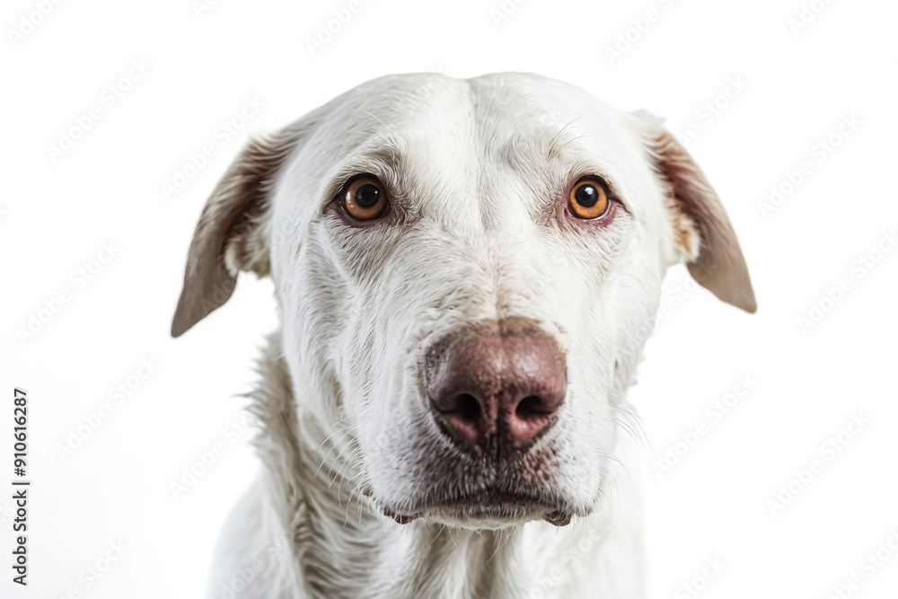 Close-up portrait of a white dog with brown eyes Close-up portrait of a white dog with brown eyes