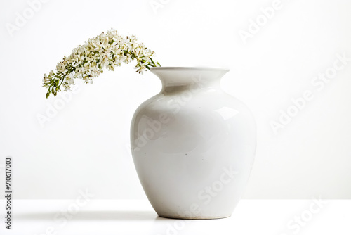 White Vase with White Flowers on a White Background