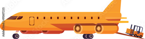 Forklift loading cargo on an airplane at an airport hub, air freight transportation, global shipping and delivery, logistics and supply chain concept