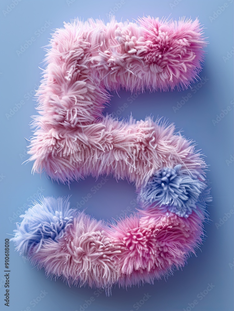 Number 5, five 3D rendered fluffy fuzzy digit text illustration Number 5, five 3D rendered fluffy fuzzy digit text illustration