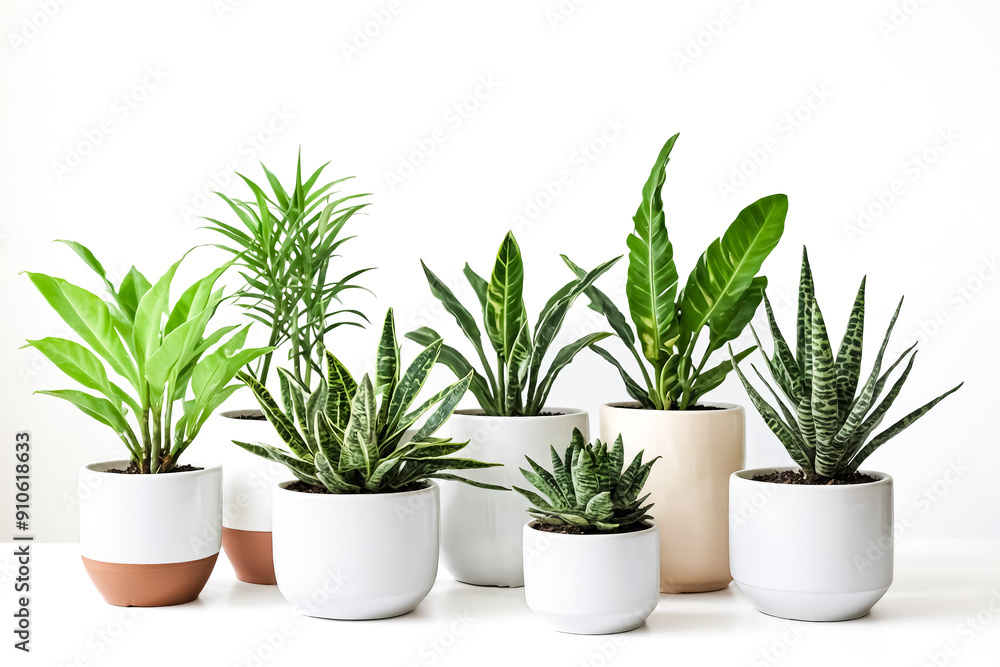Obraz premium Various potted plants on a white background