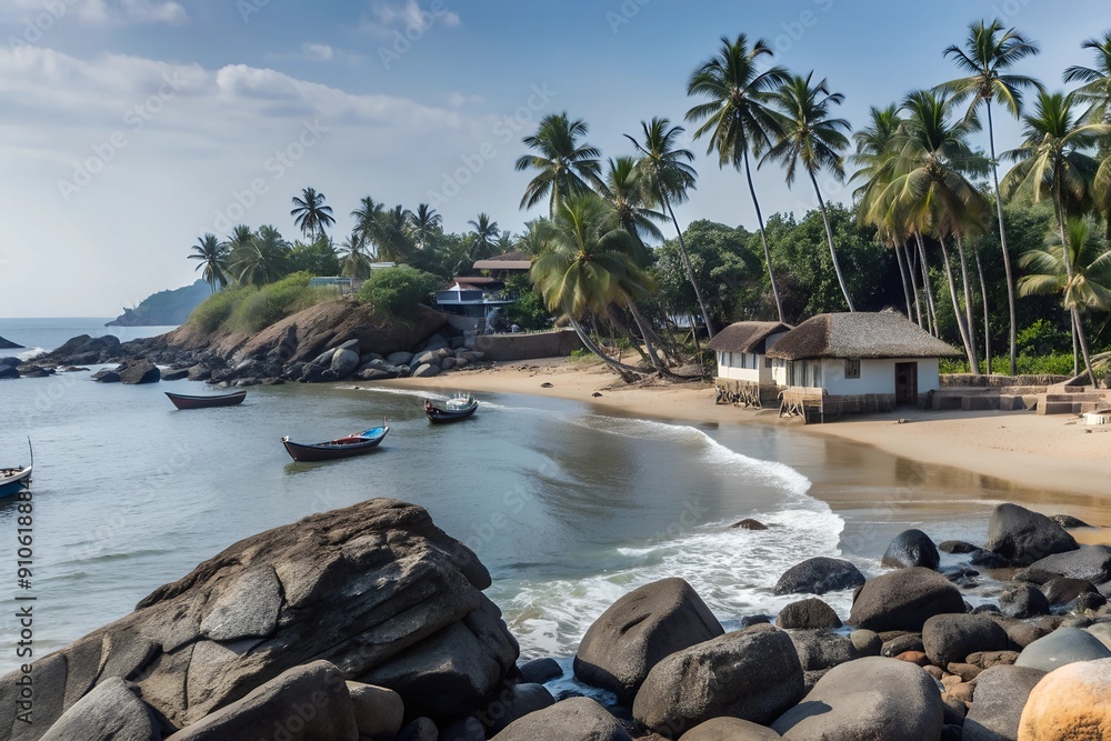 Naklejka premium beach with palm trees