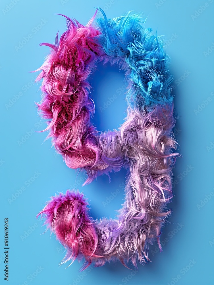 Number 9, nine 3D rendered fluffy fuzzy digit text illustration Number 9, nine 3D rendered fluffy fuzzy digit text illustration