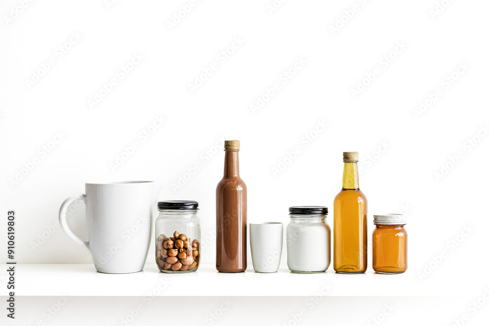 Minimalist Kitchen Shelf with Jars and Mug Minimalist Kitchen Shelf with Jars and Mug