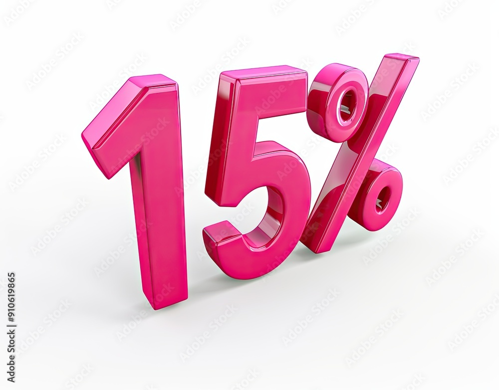 Bright pink 15% three-dimensional text sign on a white background. Bright pink 15% three-dimensional text sign on a white background.