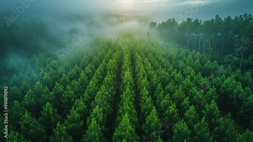 Aerial View of a Misty Forest