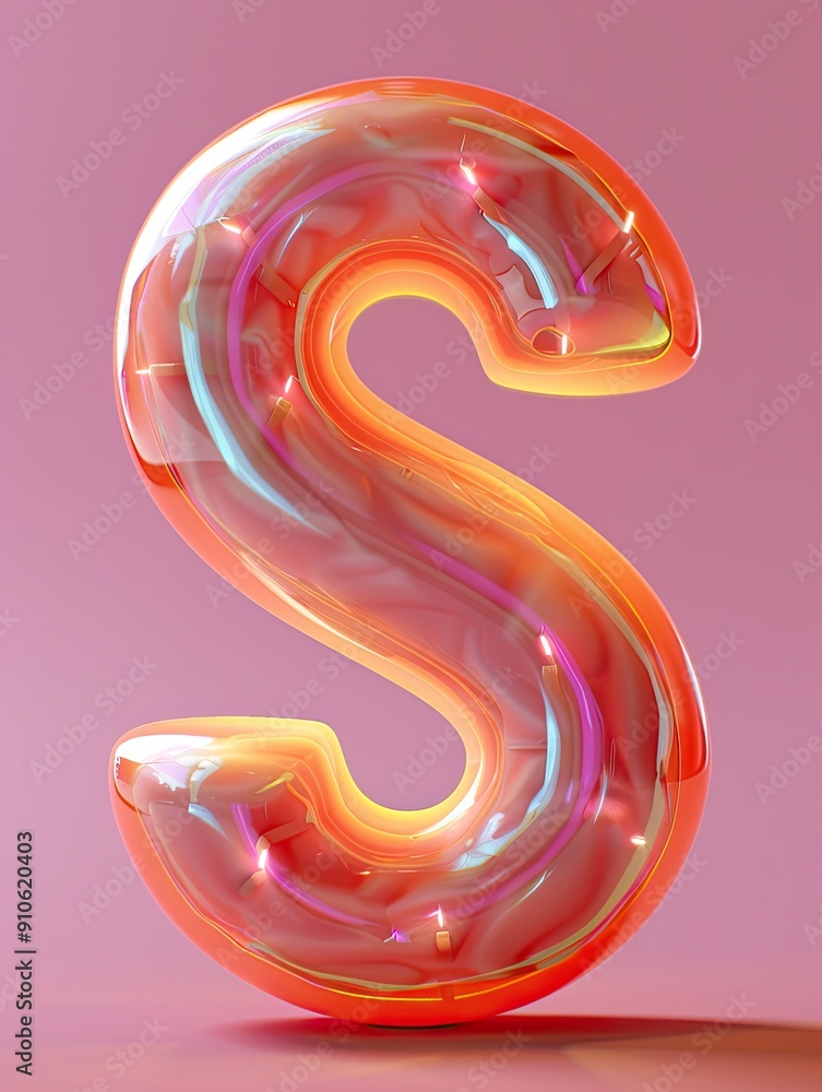 Glossy multicolored 3D letter 'S' against a pink background, featuring a vibrant, luminous design. Glossy multicolored 3D letter 'S' against a pink background, featuring a vibrant, luminous design.