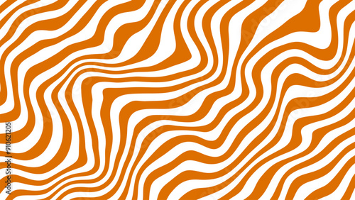 Abstract wavy pattern featuring caramel peanut swirls in white and orange. Vector psychedelic toffee texture background or wallpaper with undulating lines create a dynamic and visual illusion effect