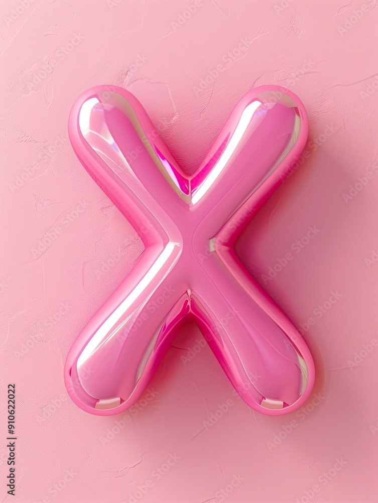 Shiny pink balloon in the shape of the letter 'X' on a pink textured backdrop. Shiny pink balloon in the shape of the letter 'X' on a pink textured backdrop.