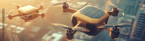 Solar-powered drones delivering packages, symbolizing innovation in logistics photo