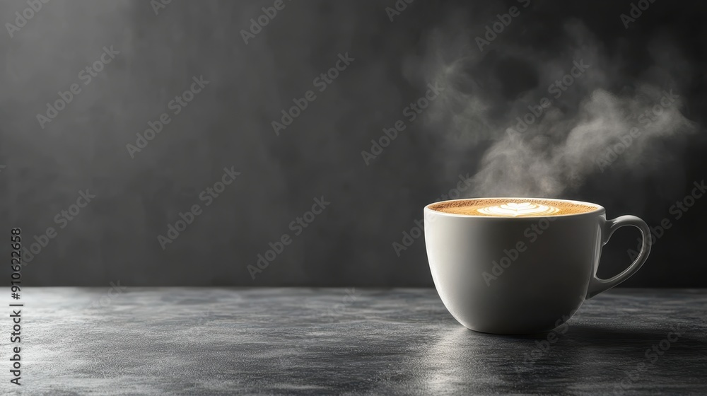 Steaming cup of coffee on a wooden table in the dark background creating a cozy Steaming cup of coffee on a wooden table in the dark background creating a cozy