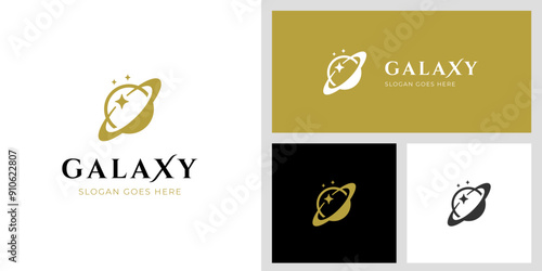 Abstract galaxy space logo design with orbit symbol for astronomy, future space company logo design