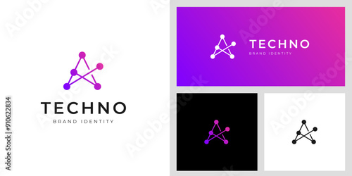 Letter A tech logo icon design line style with arrow symbol, growth start up design idea for brand technology, futuristic, biology logo template