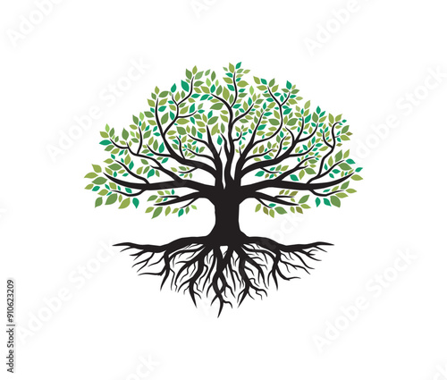 elegant oak tree logo illustration, strong roots