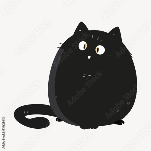 chubby black cat illustration vector