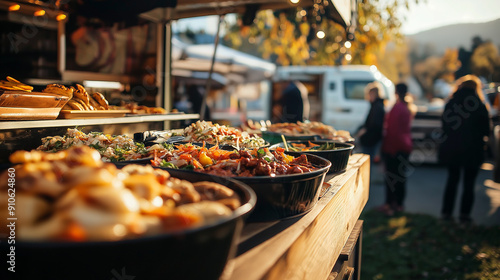 A lively local food festival with a variety of autumn dishes and food trucks