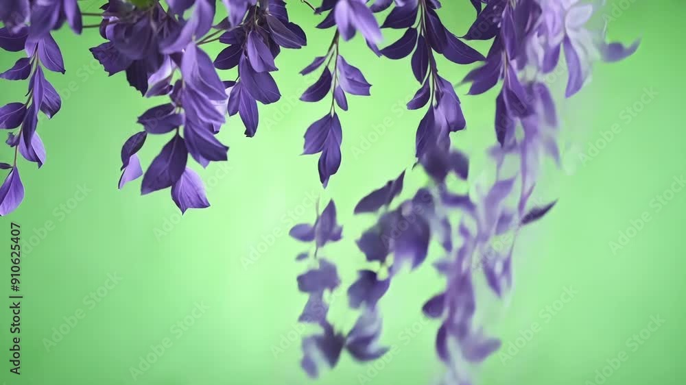 Time stands still as delicate purple petals slowly descend from a blooming wisteria tree creating a dreamlike atmosphere. Green screen chromakey Time stands still as delicate purple petals slowly descend from a blooming wisteria tree creating a dreamlike atmosphere. Green screen chromakey