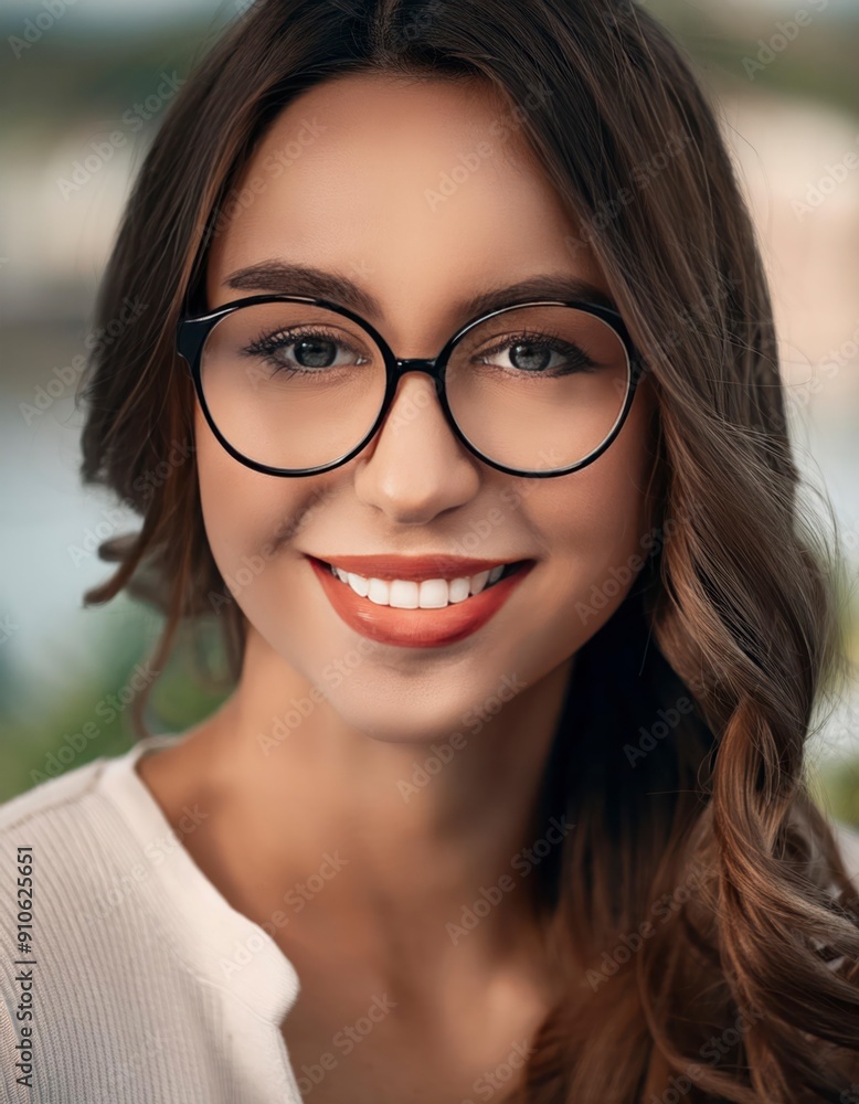 a woman wearing glasses with a smile a woman wearing glasses with a smile