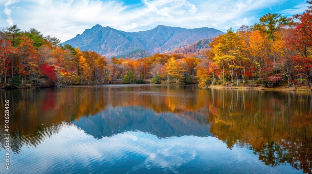 Mountain Lake Reflecting Fall Foliage and Blue Sky Mountain Lake Reflecting Fall Foliage and Blue Sky