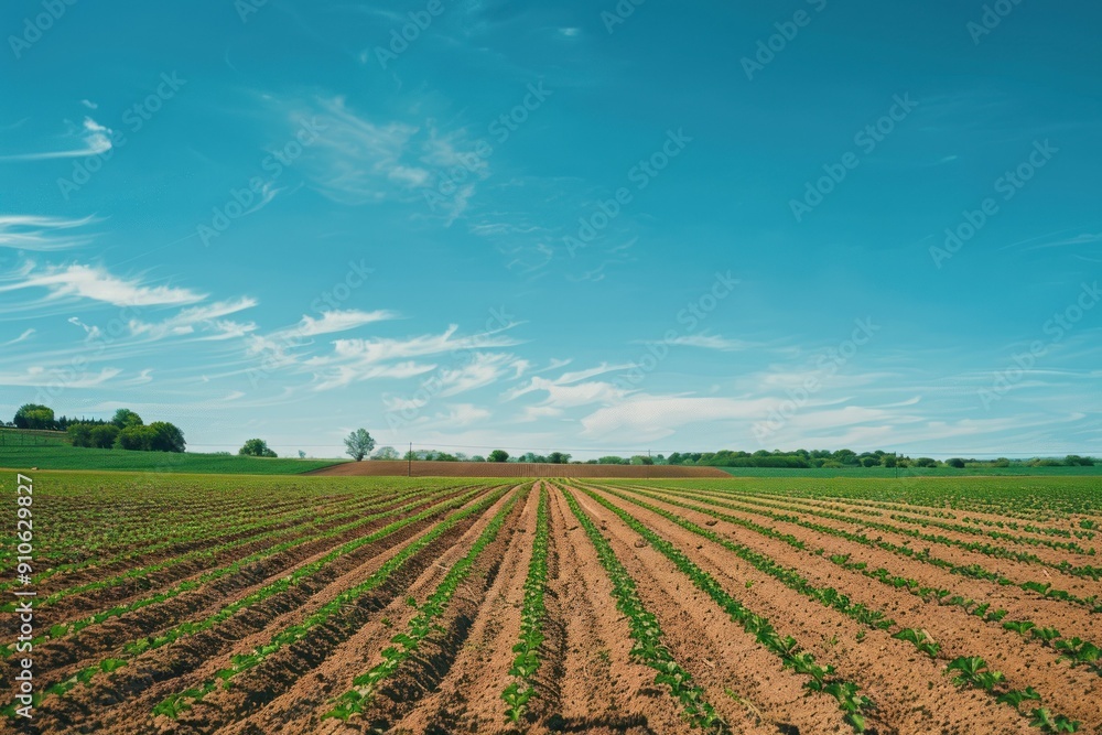 Turmeric fields, lush green crops, under clear blue sky, agriculture scene, scenic landscape, cultivation area, turmeric farm, tranquil setting, harvest season, farming landscape concept Turmeric fields, lush green crops, under clear blue sky, agriculture scene, scenic landscape, cultivation area, turmeric farm, tranquil setting, harvest season, farming landscape concept