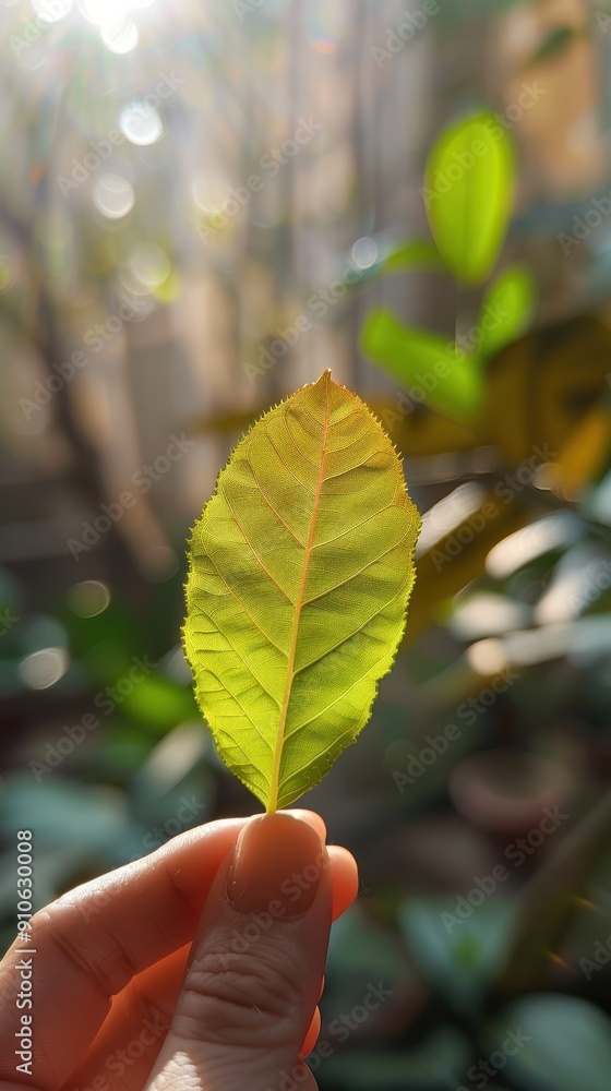 Turmeric leaf held in hand, natural light showcasing vibrant green color, turmeric plant, harvest concept Turmeric leaf held in hand, natural light showcasing vibrant green color, turmeric plant, harvest concept