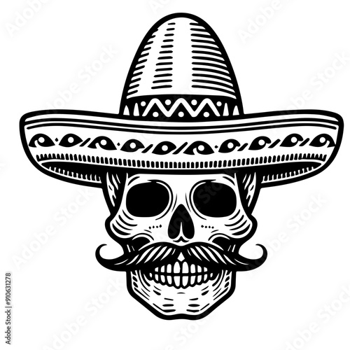 Skull wearing Sombrero Dia De Los Muertos Day of the Dead