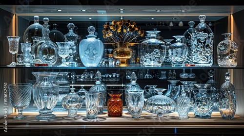 Elegant Glassware Collection in a Display Cabinet