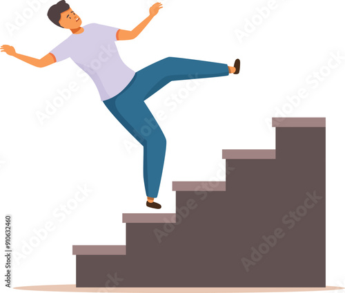 Young man is experiencing a sudden and dangerous fall down a flight of stairs