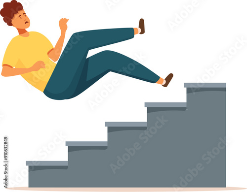 Young man is falling down the stairs, illustrating a common household accident