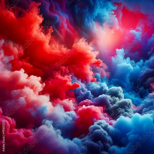 Dramatic smoke and fog in contrasting vivid red, blue, and purple colors. abstract background or wallpaper. Ai generative