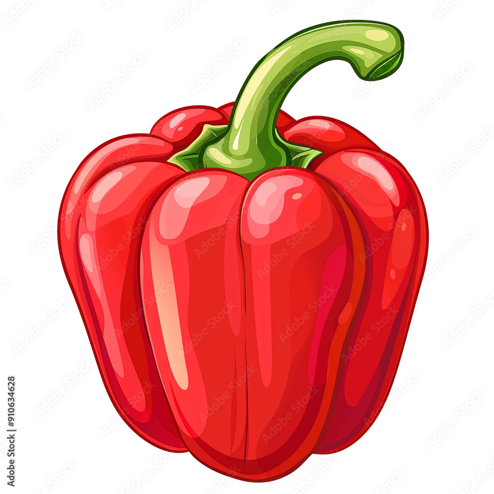 A vibrant red bell pepper featuring a shiny surface and a curved green stem, perfect for healthy meals and vibrant dishes. A vibrant red bell pepper featuring a shiny surface and a curved green stem, perfect for healthy meals and vibrant dishes.