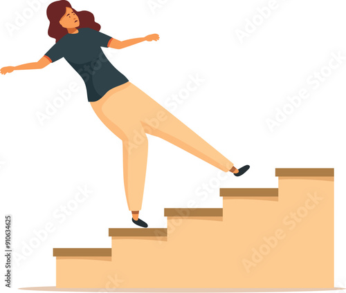 Young woman is experiencing a dangerous accident while walking down the stairs