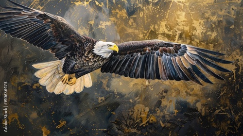 Wallpaper Mural Bald Eagle in Flight Against a Golden Background Torontodigital.ca