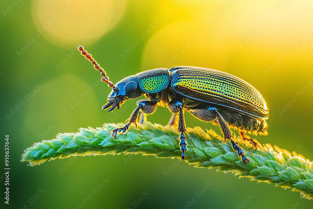 Close-Up of a Click Beetle on a Plant Stem: Capturing the unique body shape. Close-Up of a Click Beetle on a Plant Stem: Capturing the unique body shape.