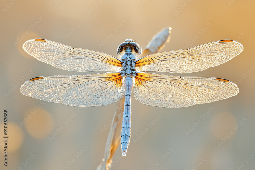 Close-Up of a Dragonfly Perched on a Reed: Emphasizing the intricate wing patterns. Close-Up of a Dragonfly Perched on a Reed: Emphasizing the intricate wing patterns.
