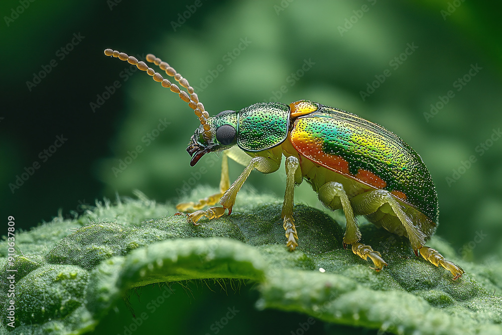 Close-Up of a Flea Beetle on a Vegetable Leaf: Capturing the damage and details. Close-Up of a Flea Beetle on a Vegetable Leaf: Capturing the damage and details.