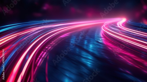 Neon Light Trails on a Dark Road Creating a Futuristic and Dynamic Abstract Background