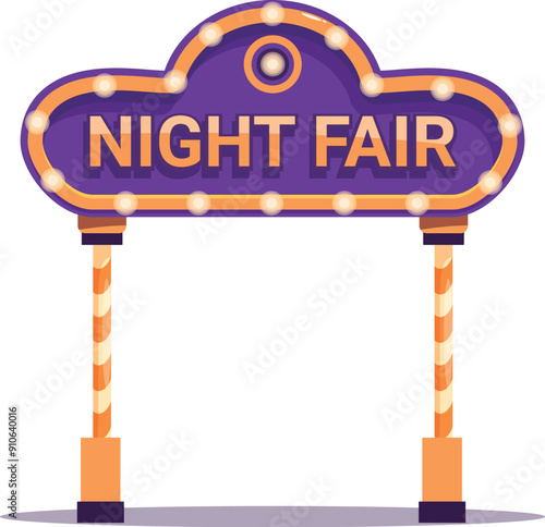 Festive illuminated sign announcing the night fair, inviting visitors to enjoy a night of entertainment and attractions