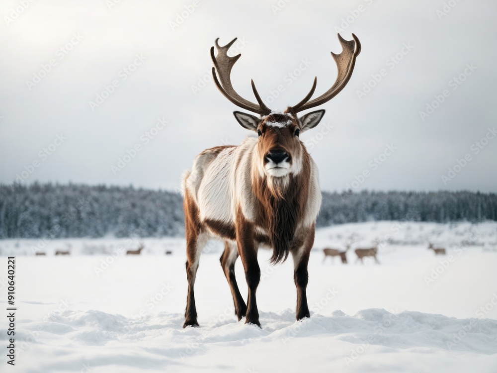 Obraz premium Reindeer in snow is isolated on white background