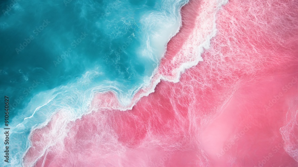 Fototapeta premium Aerial view of blue and pink ocean